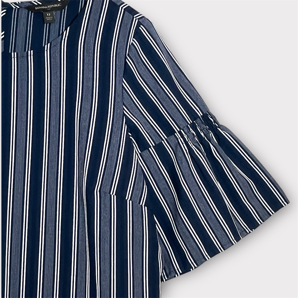 Banana Republic Navy Stripe Ruffled Bell Sleeve Shift Dress - Picture 5 of 11